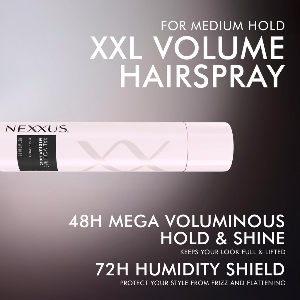 Nexxus XXL Volume Hairspray Medium Hold & Humidity Protection 10 oz | For flat hair - delivers 48 hour volume and flexible hold with shine and humidity protection.