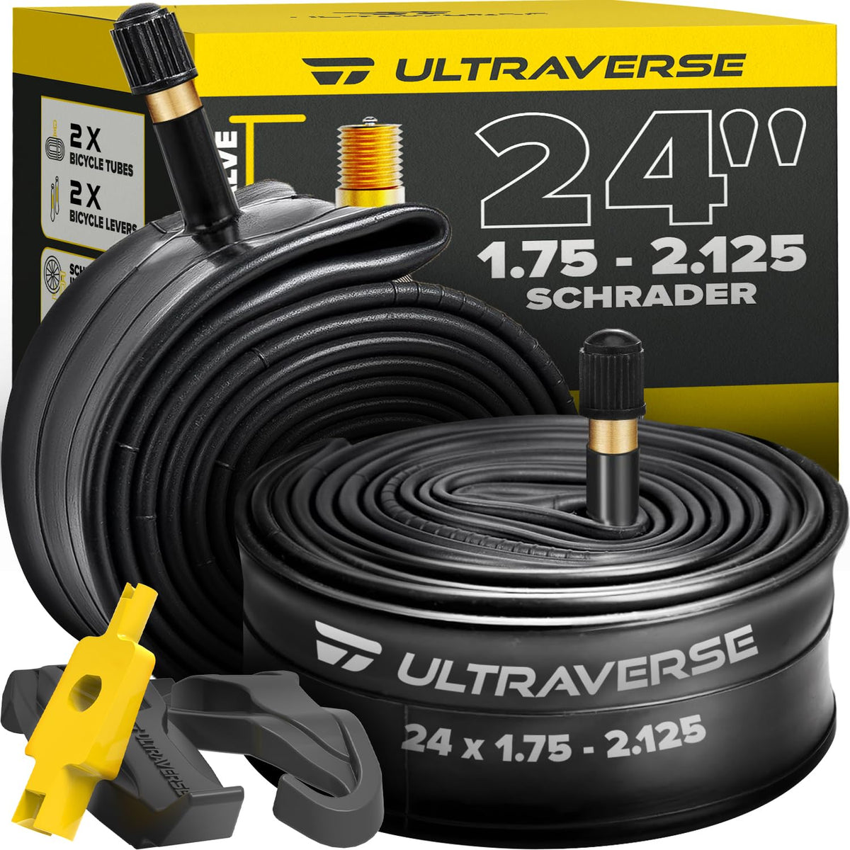 Ultraverse 24" Bike Inner Tubes 24 x 1.75, 1.95, 2.10, 2.125 – Set of 2