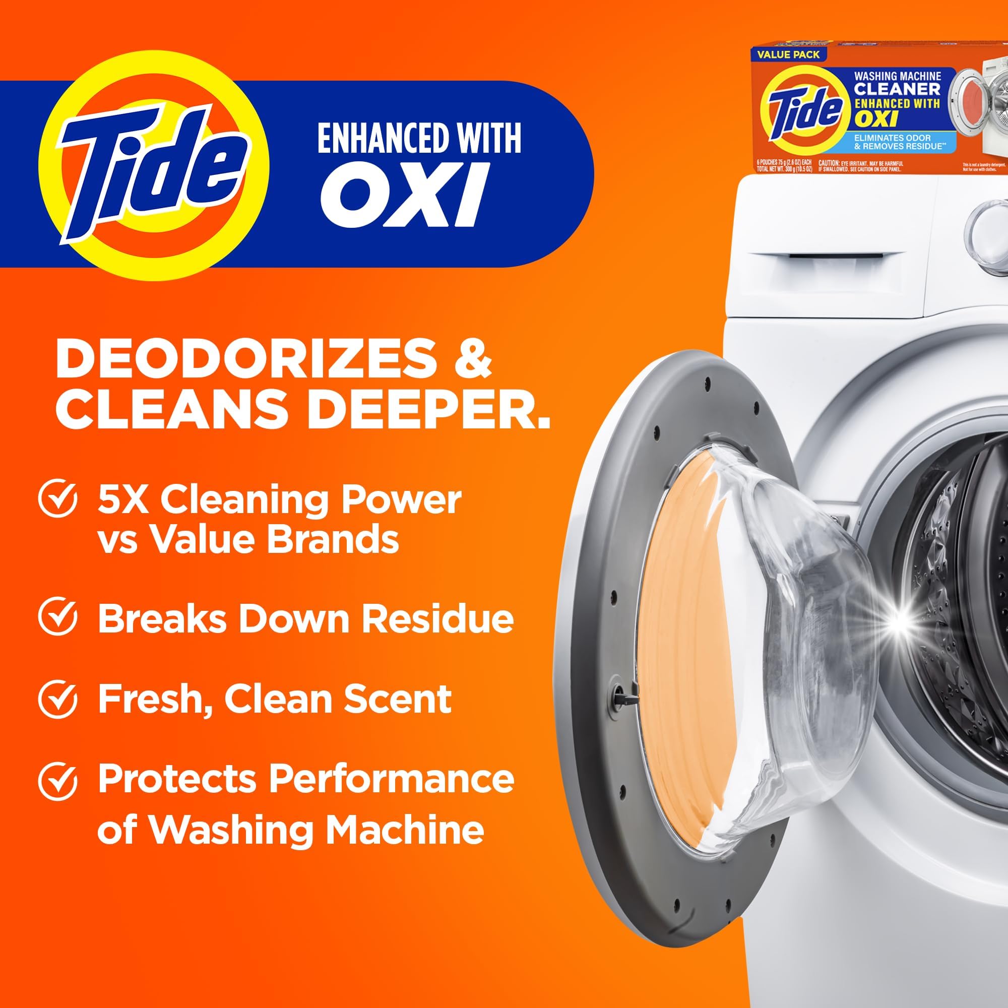 Buy now Washing Machine Cleaner by Tide, Washer Machine Cleaner with Oxi for Front and Top Loader Washer Machines, Deep Cleaning Odor Eliminator, 3 Month Supply at indiglob india