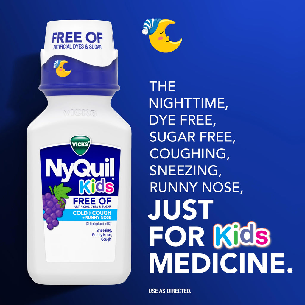 Buy now VICKS Kids DayQuil & NyQuil Cold & Cough Relief Liquid Co-Pack, Free of Artificial Dyes & Sugar, Multi-Symptom Relief of Cough, Sneezing, Runny Nose, Mucus, and Chest Congestion, for Ages 6+, 2x6oz at indiglob india