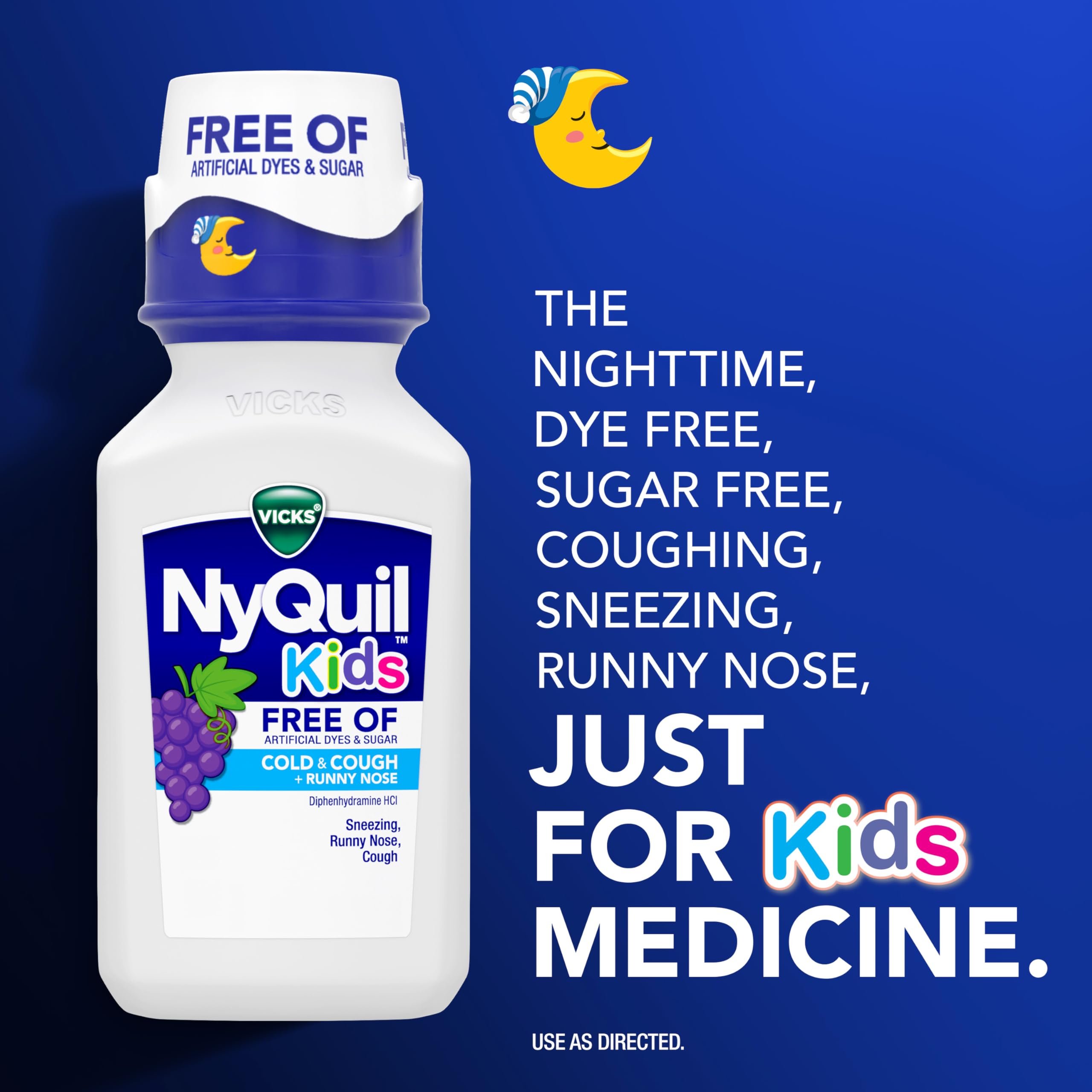 Buy now VICKS Kids DayQuil & NyQuil Cold & Cough Relief Liquid Co-Pack, Free of Artificial Dyes & Sugar, Multi-Symptom Relief of Cough, Sneezing, Runny Nose, Mucus, and Chest Congestion, for Ages 6+, 2x6oz at indiglob india