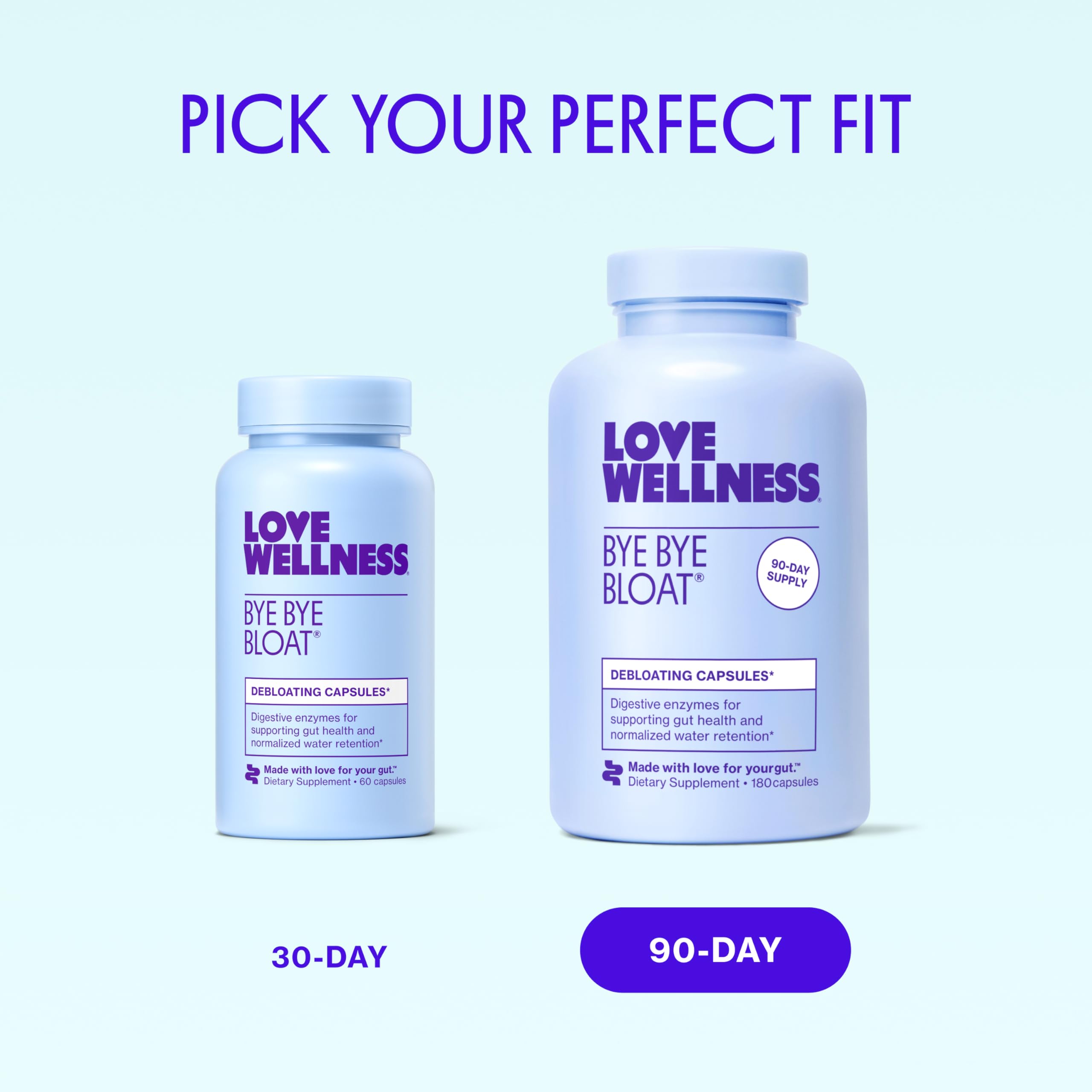 Love Wellness Bye Bye Bloat | Digestive Enzymes | 30-Day Supply | Capsules | Digestive enzyme supplement, Contains fenugreek and dandelion , Dietary supplement, Easy to take, 60 capsules