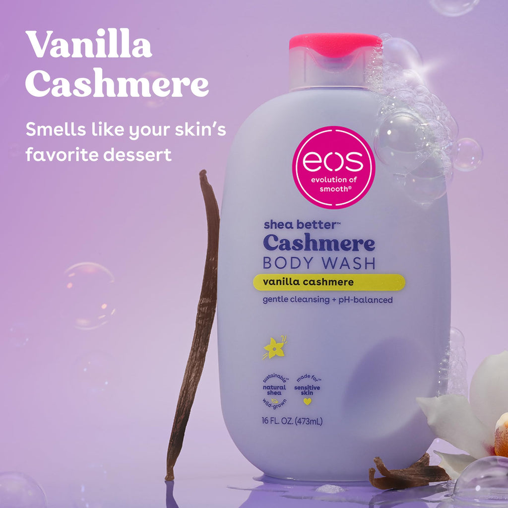 Buy now eos Cashmere Body Wash â€“ Vanilla Cashmere, Moisturizing Body Wash, Creamy Gel Formula, with Shea Butter, Glycerin, Vitamin E, pH Balanced, Sensitive Skin, Vegan, 16 fl oz at indiglob india