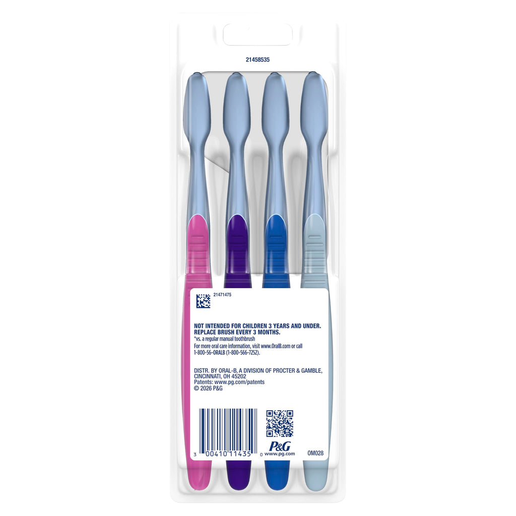 Oral-B Toothbrush Pro-Health Plaque Eraser Manual Toothbrush, Reaches Deeper Between Teeth, Soft, 4 Count
