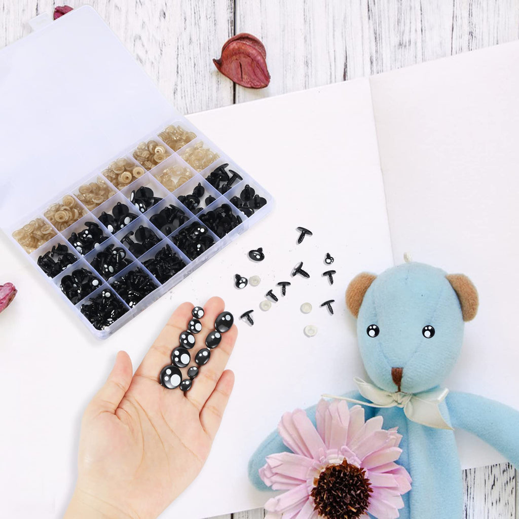 Ecavria [400PCS] Safety Eyes for Amigurumi, 8-16mm Black Crochet Eyes with Washers, Oval &Round Craft Eyes, Kawaii Doll Eyes for Crochet Toys Stuffed Animals