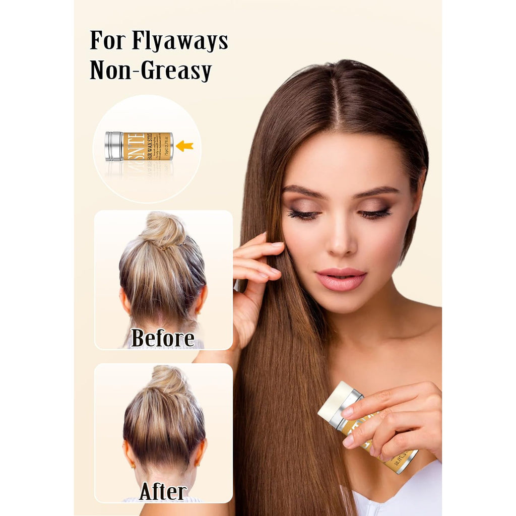 Slick Back Hair Brush & Hair Wax Stick Set - Frizz Control & Flyaway Smoothing - Sleek Ponytails, Buns, Edges - Styling Cream/Gel/Balm/Pomade Stick for Women - Styling Accessories for Girls & Kids