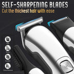 Ufree Beard Trimmer for Men, Waterproof Electric Razor, Grooming Kit | Stainless steel blades, six interchangeable heads, wet and dry use, USB rechargeable, for face body nose ear trimming, silver