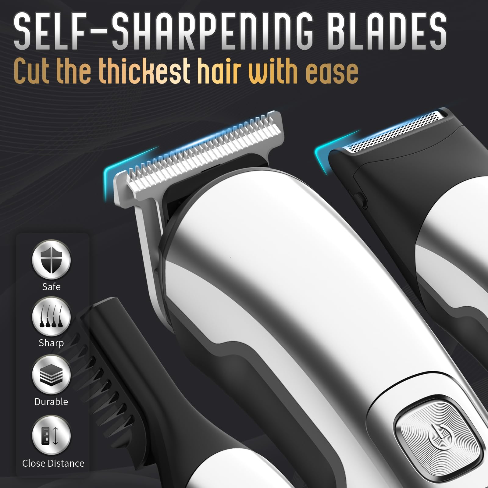 Ufree Beard Trimmer for Men, Waterproof Electric Razor, Grooming Kit | Stainless steel blades, six interchangeable heads, wet and dry use, USB rechargeable, for face body nose ear trimming, silver