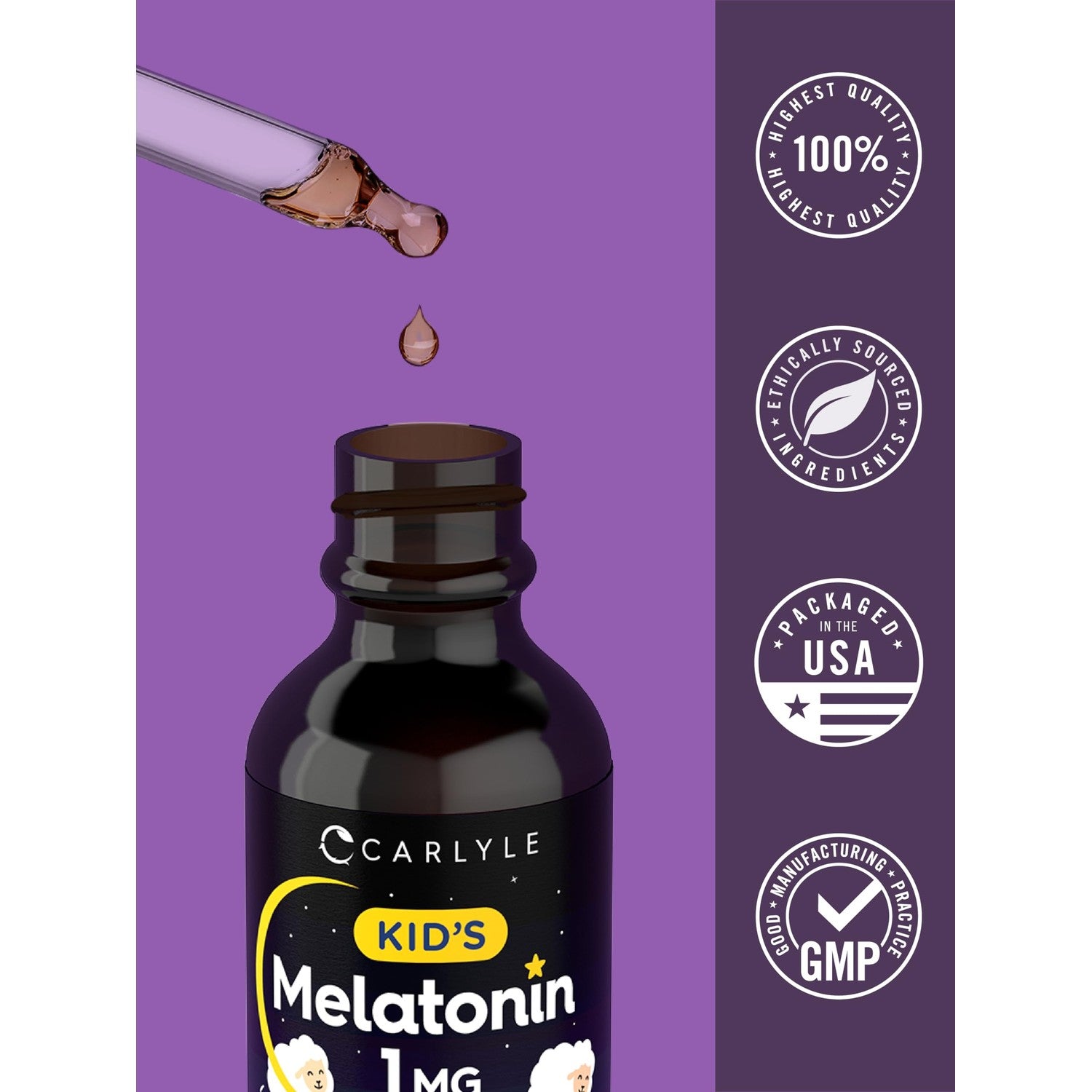Carlyle Kids Melatonin Liquid | 1 fl oz | Two Pack | Fruit Flavor | Drug Free Childrens Supplement
