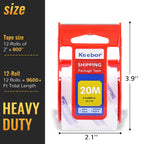 Keebor 12 Rolls Packaging Tape with Dispenser, Heavy Duty, Clear