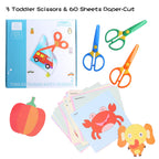 Toddler Safety Scissors, 3-Pack with 60 Craft Paper Sheets for Kids