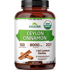 Zazzee USDA Organic Ceylon Cinnamon 20:1 Extract, 150 Capsules, Sri Lankan | Vegan, 5 Month Supply, Cinnamomum Verum, Antioxidant & Metabolic Support, All-Natural, Non-GMO, Made in the USA