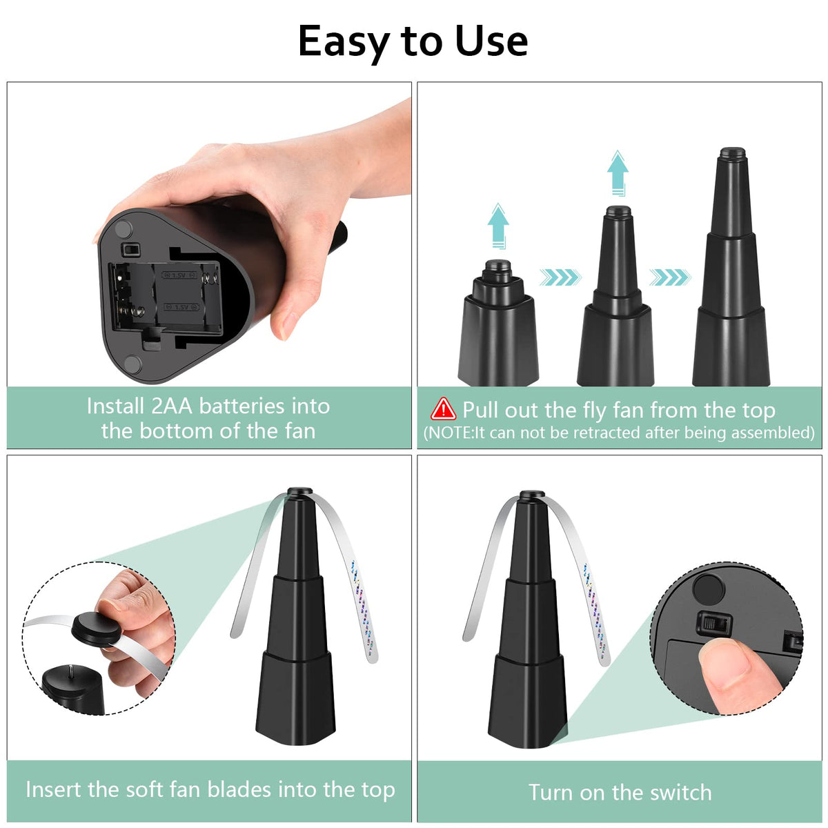 AMIAEDU Fly Fans for Tables, Fly Repellent Fan for Indoor/Outdoor, Food Fans to Keep Flies Away for Party, BBQ, Home, Picnics, Travel, Portable and Easy Use 6 Pack (Black)