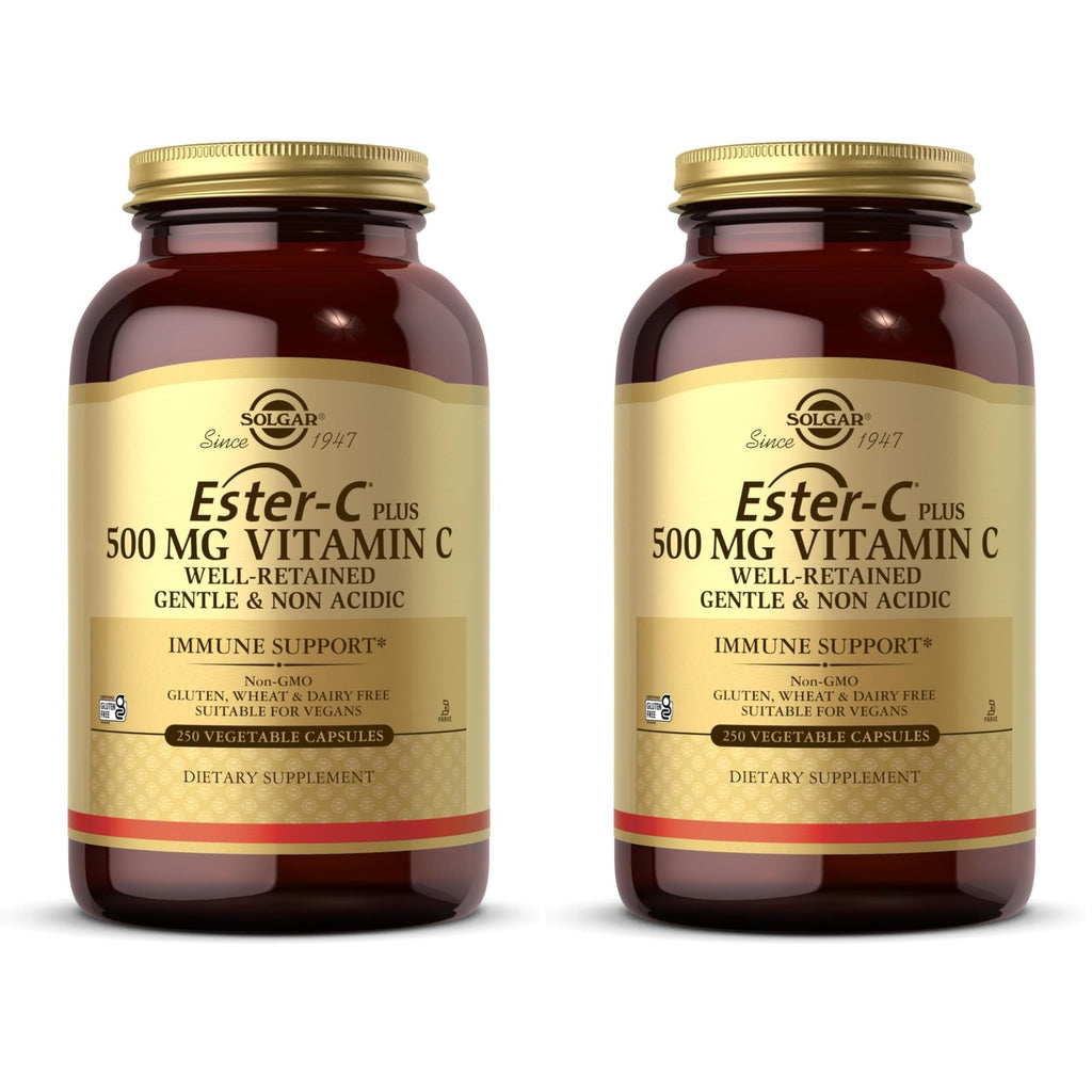 Solgar Ester-C Plus 500 mg Vitamin C (Ascorbate Complex), 250 Servings | Gentle & Non Acidic, Antioxidant & Immune Support - Non GMO, Vegan, Gluten Free, Kosher - 250 Vegetable Capsules