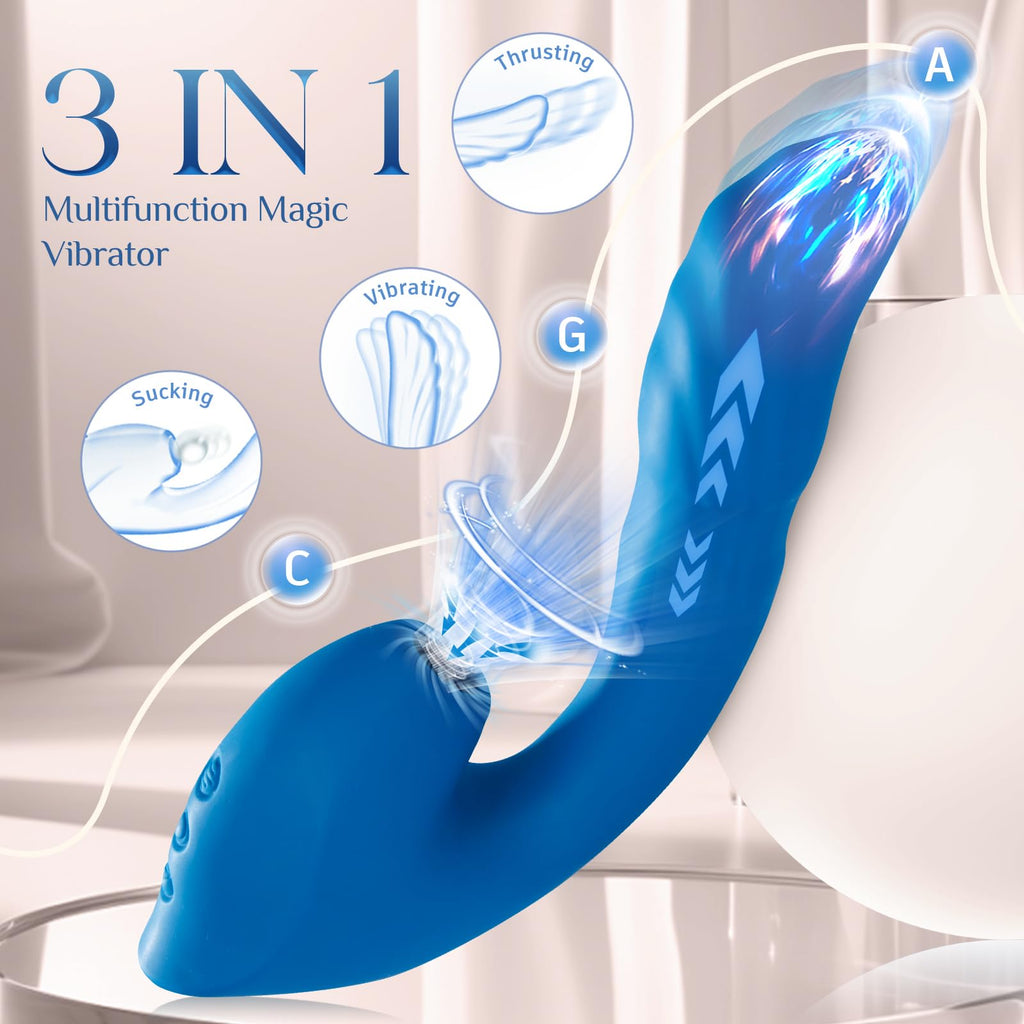 Rabbit Vibrator Sex Toys,All-in-One Thrusting Dildo with Triple Modes