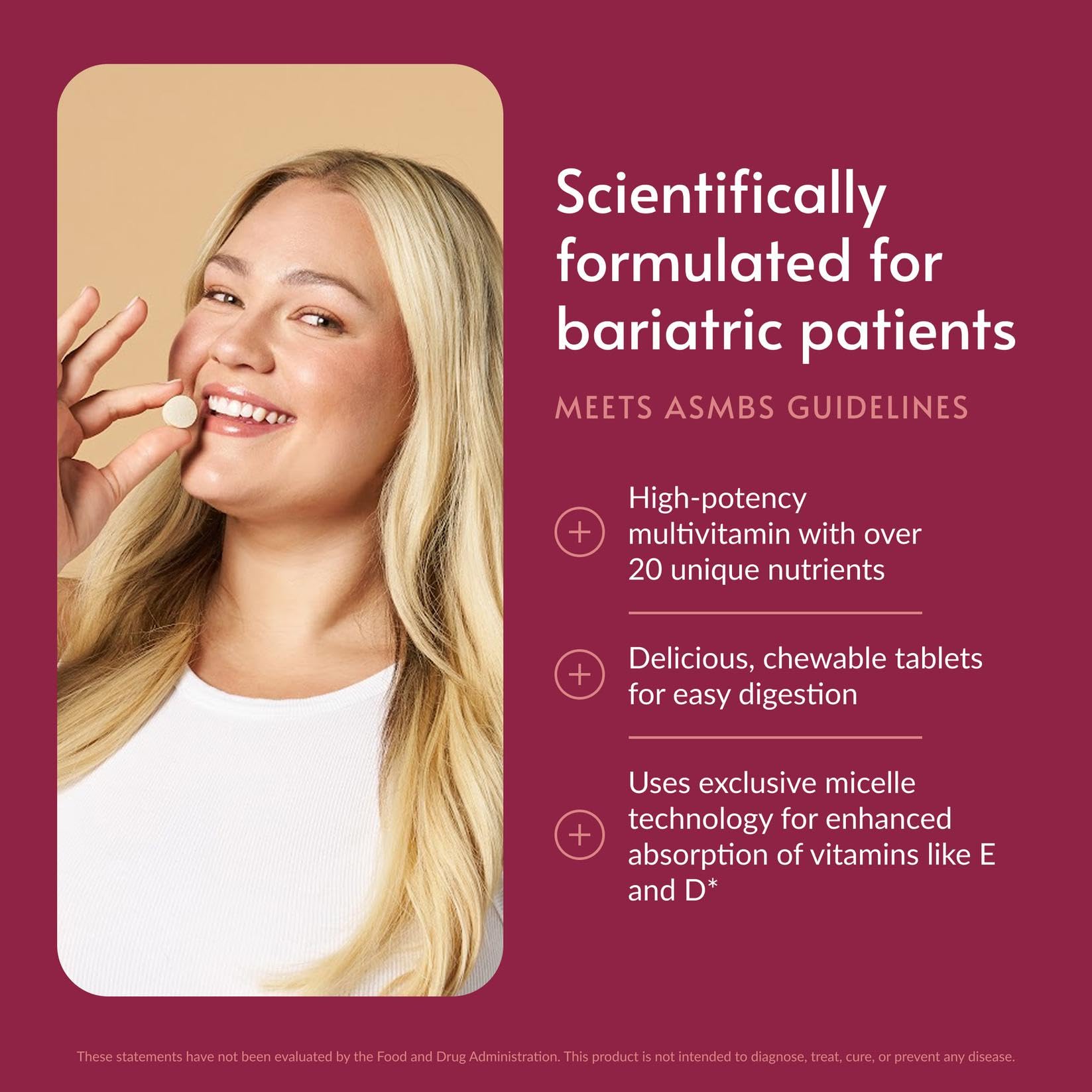 Bariatric Advantage Chewable Advanced Multi EA, Mixed Fruit, 60 Count | High Potency Daily Multivitamin with Iron for Bariatric Surgery Patients, Chewable Tablet, Delivers Over 20 Unique Nutrients
