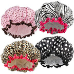 4 Pcs Shower Cap for Women Double Waterproof Layers Reusable Elastic | Elastic, Reusable, Environmental Protection, Double Waterproof Layers
