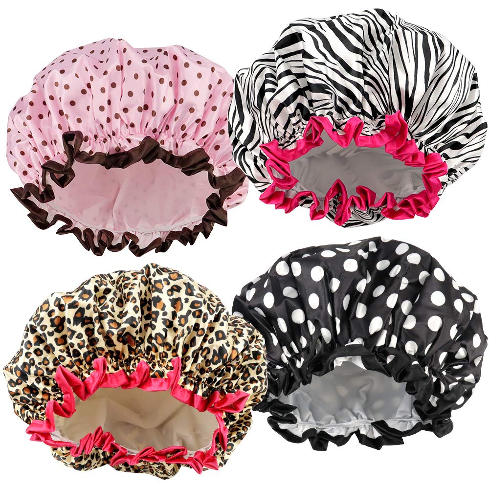 4 Pcs Shower Cap for Women Double Waterproof Layers Reusable Elastic | Elastic, Reusable, Environmental Protection, Double Waterproof Layers