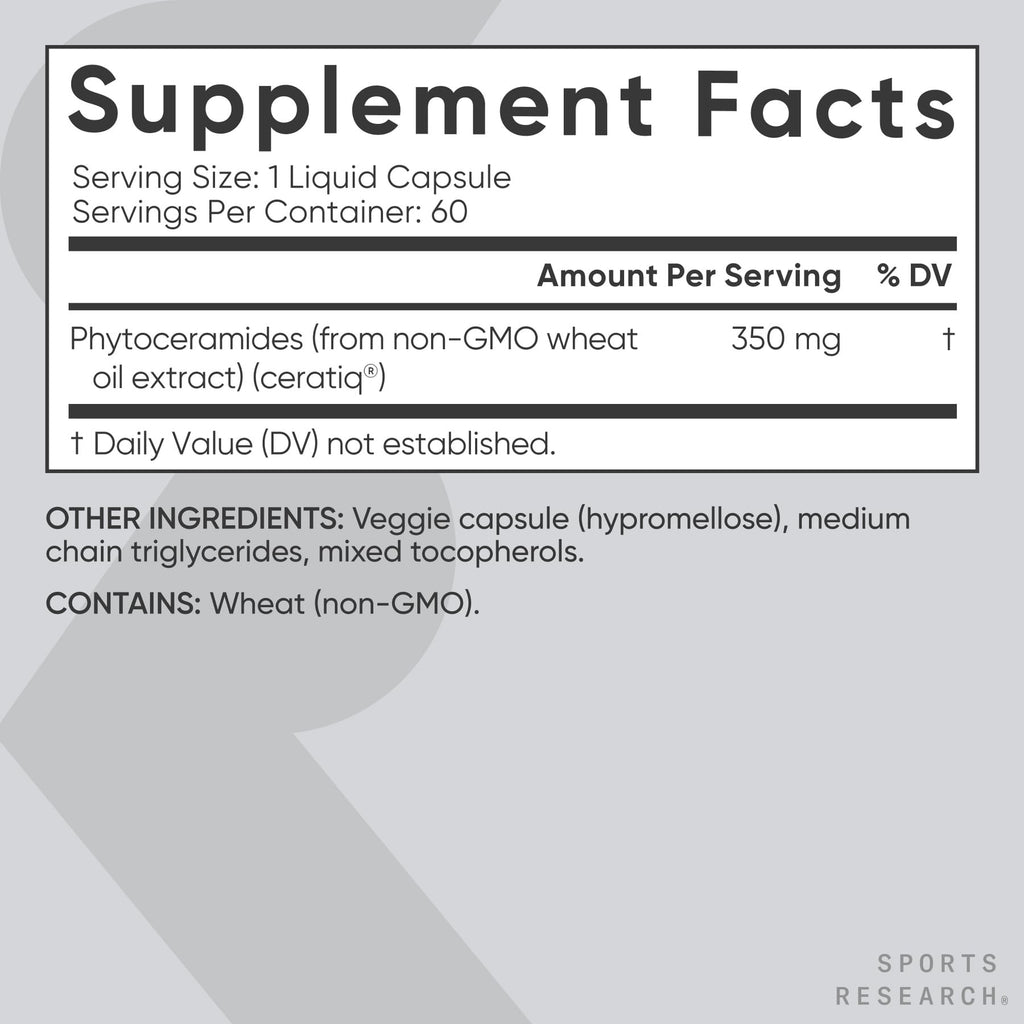 Sports Research® Phytoceramides 350mg w/Ceratiq®, 60 Liquid Caps | Plant-Derived Ceramides for Beauty from Within Skin Hydration | Non-GMO, 60 Servings