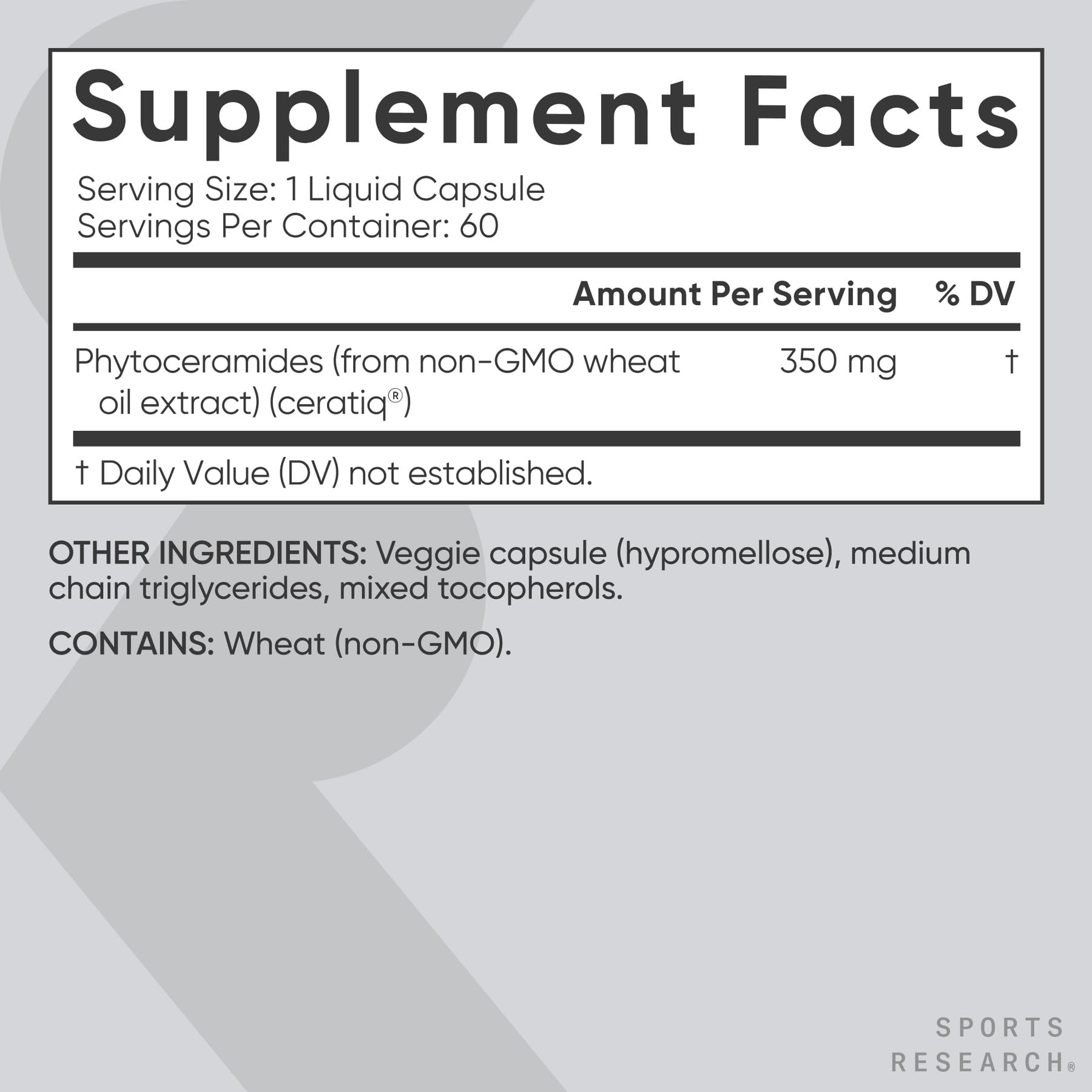 Sports Research® Phytoceramides 350mg w/Ceratiq®, 60 Liquid Caps | Plant-Derived Ceramides for Beauty from Within Skin Hydration | Non-GMO, 60 Servings