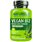 NATURELO Vegan B12 - Methylcobalamin, 90 Capsules | Organic Spirulina, Methyl B12 1000 mcg, Supports Healthy Mood, Energy, Heart & Eye Health, Vitamin B12 1000 mcg