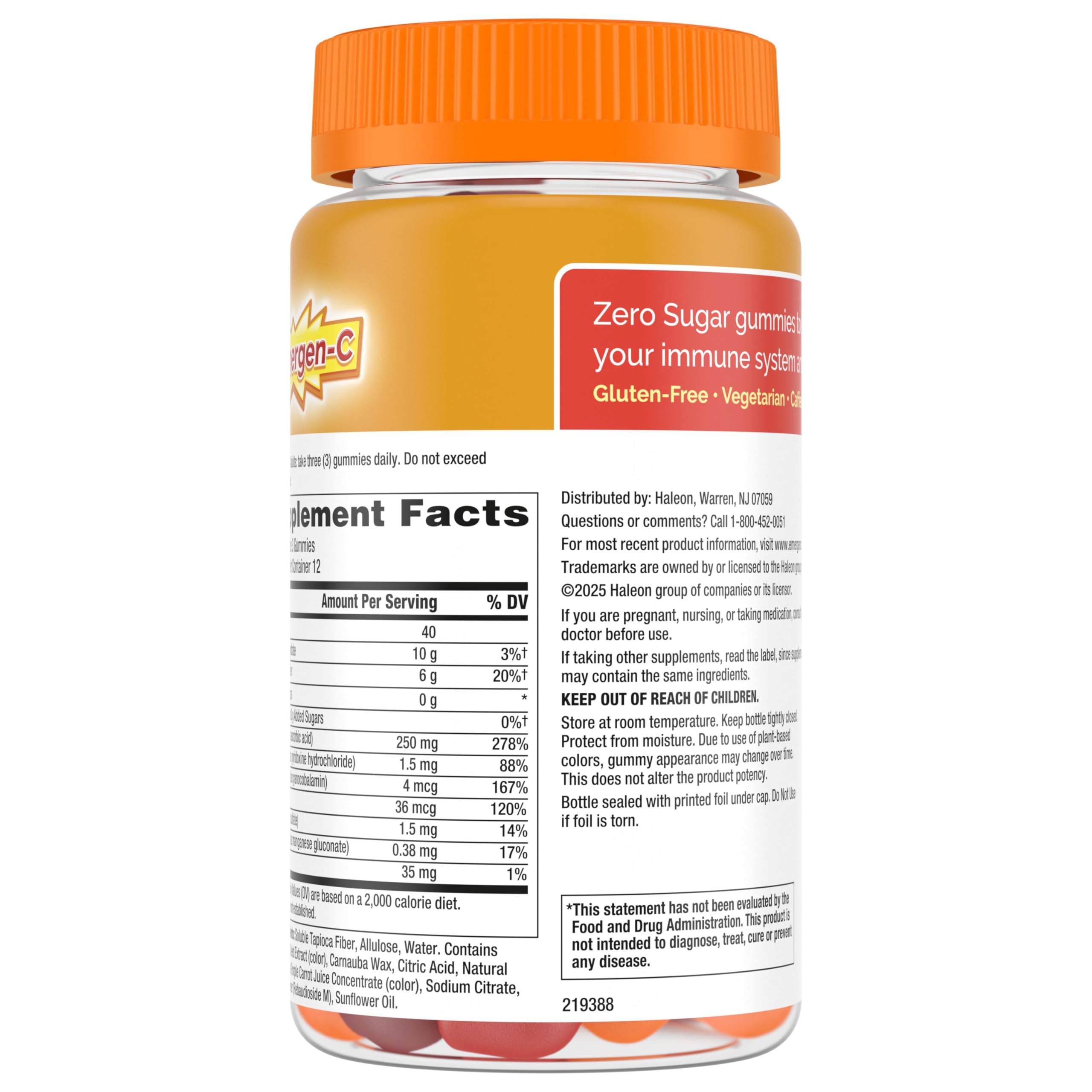 Emergen-C Vitamin C 250mg Gummies, Immune Support, Mixed Fruit, 36 Gummies | Zero Sugar, B Vitamins for Energy, Zinc and Manganese, Naturally Flavored, Allulose Sweetened