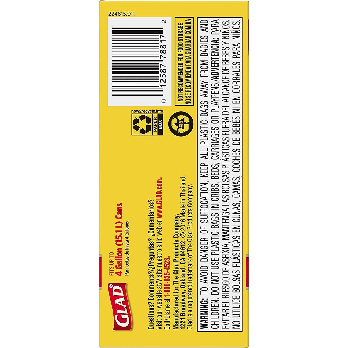 Glad Garbage Small, White, 4 gallons, 30 Count (Pack of 2)