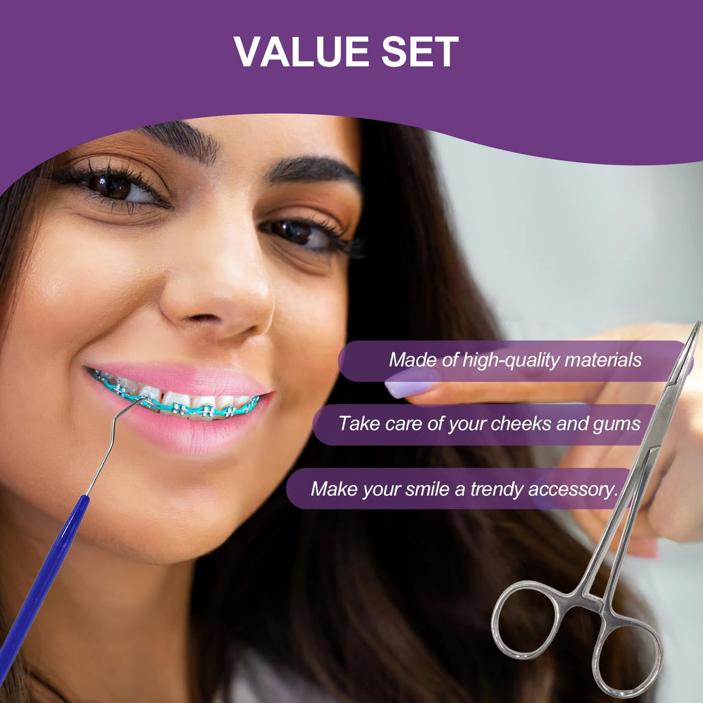 24 Pieces Colorful Power Chain Set (Continuous) for Braces, Fashion Dental Care, 20cm Orthodontic Elastic Band with Installation Tool, Teen & Adult DIY Replacement Chain, Colorful Power Chain Set