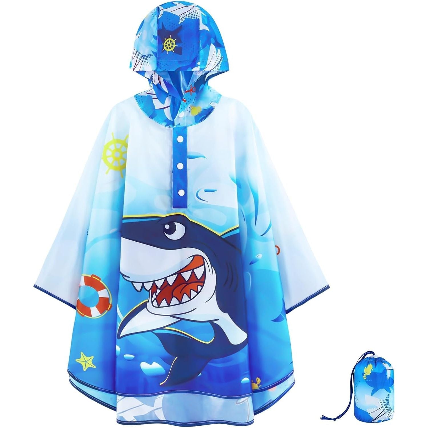 Buy now WAWSAM Lightweight Kids Rain Poncho Reusable Toddler Raincoat Waterproof Rain Jacket 6-10 Years Blue Shark at indiglob india