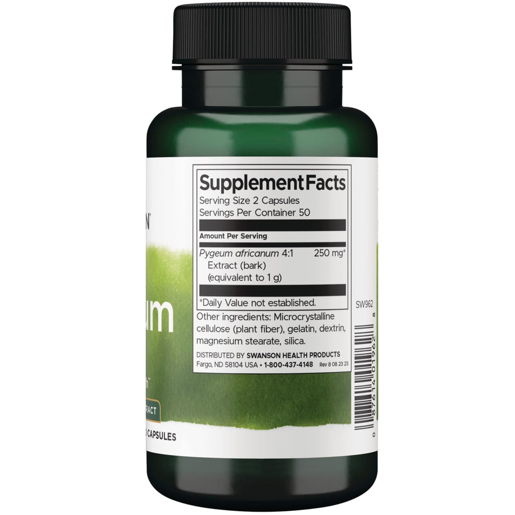 Swanson Pygeum Prostate Herbal Supplement, 100 Capsules | For Men over 40 Seeking Prostate, Bladder, and Urinary Tract Support, Combines Pygeum Bark and Pygeum Extract, Non-GMO