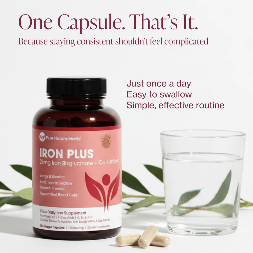 Iron Supplement for Women, Gentle Iron Bisglycinate 25mg, 120 Count | With vitamin C, B6, B12 & folic acid; supports iron deficiency, menstrual health & energy; gentle on the stomach