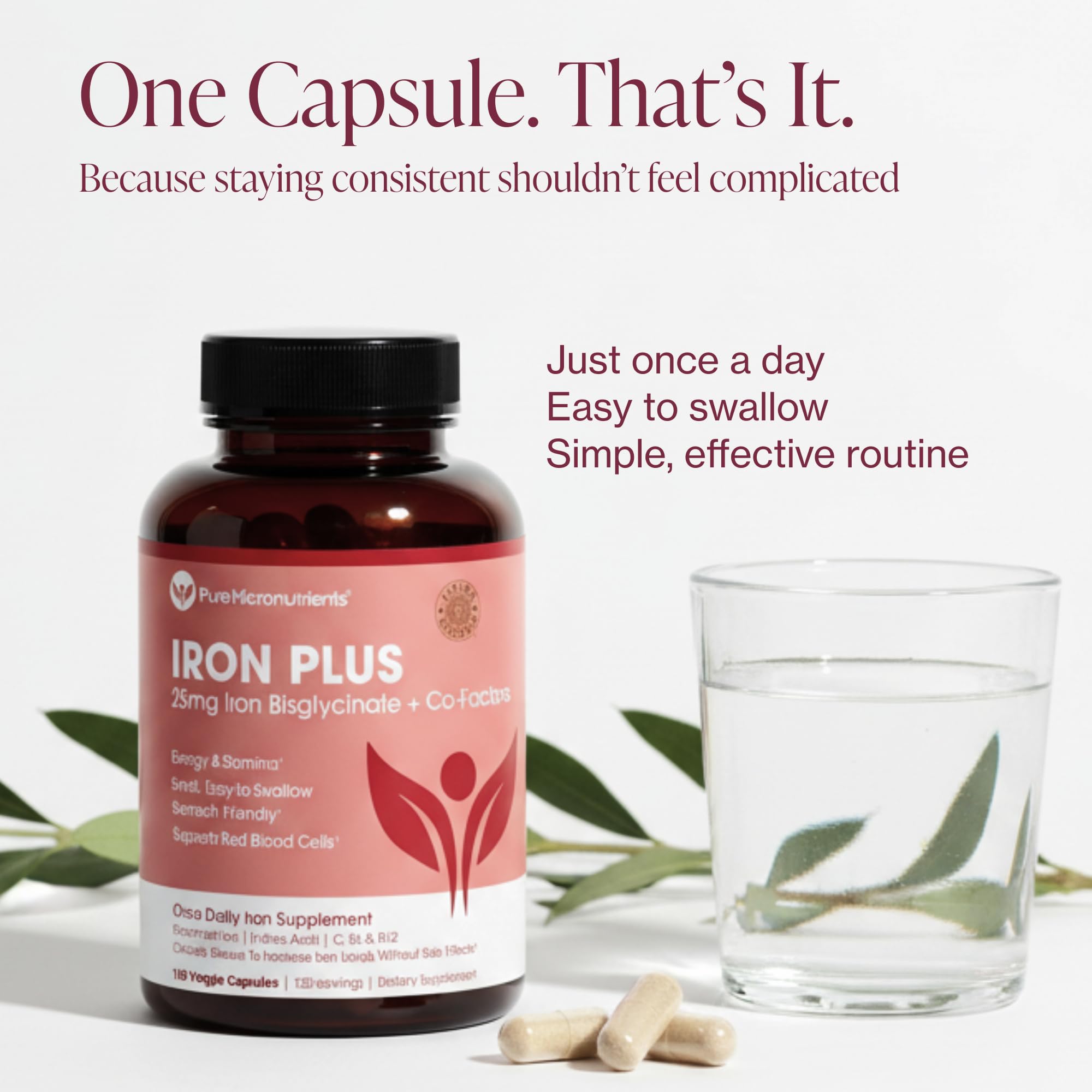Iron Supplement for Women, Gentle Iron Bisglycinate 25mg, 120 Count | With vitamin C, B6, B12 & folic acid; supports iron deficiency, menstrual health & energy; gentle on the stomach