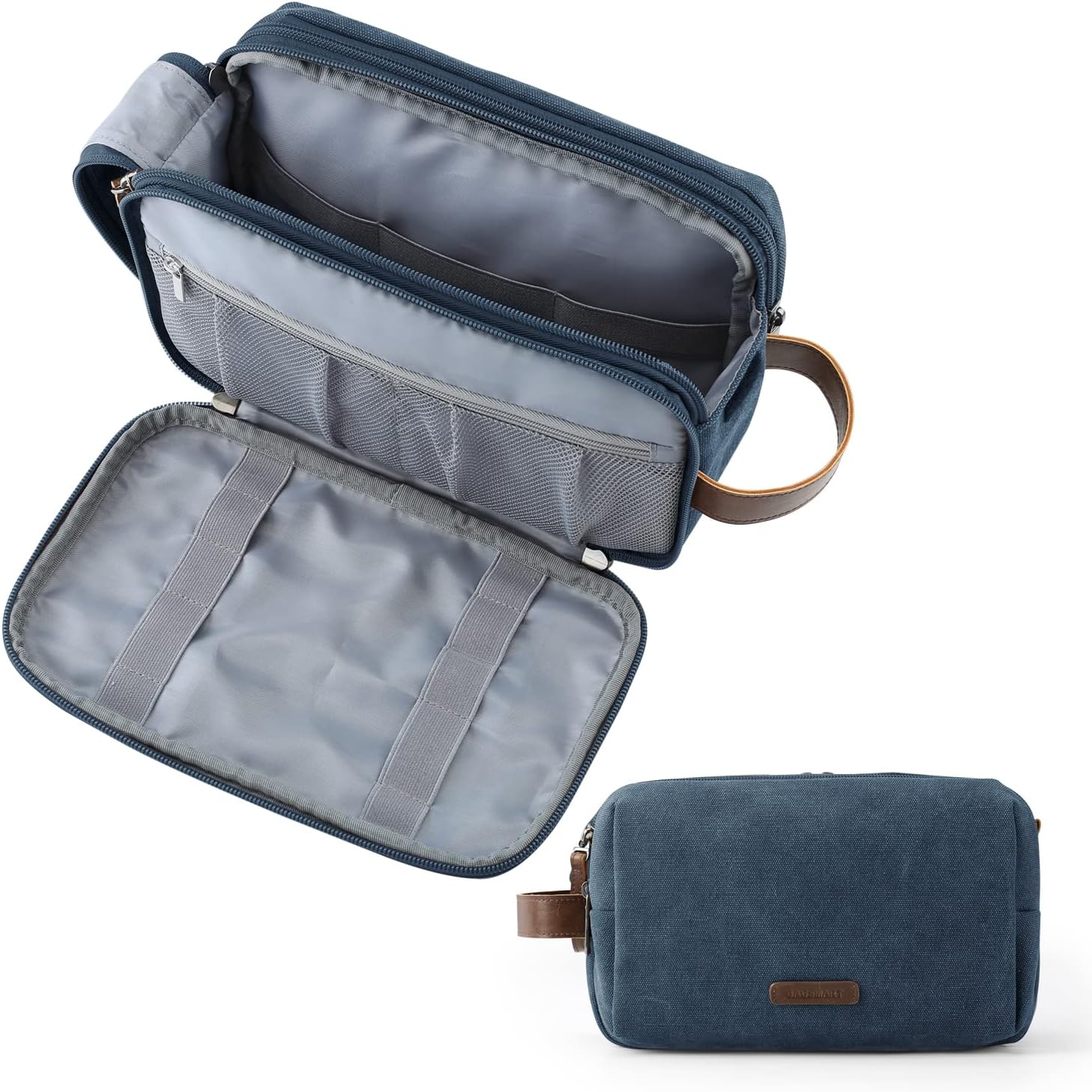 Buy now BAGSMART Toiletry Bag for Men, Canvas Travel Toiletry Organizer Dopp Kit Water-resistant Shaving Bag for Toiletries Accessories,Grey-Medium Large Navy Blue at indiglob india