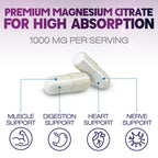 Magnesium Citrate 1000mg Per Serving - Max Absorption Magnesium Powder Capsules for Muscle, Nerve and Heart Health Support, High Absorption Citrate Complex, Gluten Free, Non-GMO - 120 Capsules