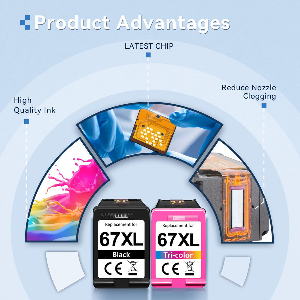 67XL Ink Cartridges Black Color Combo Pack Compatible for HP 67 Ink
