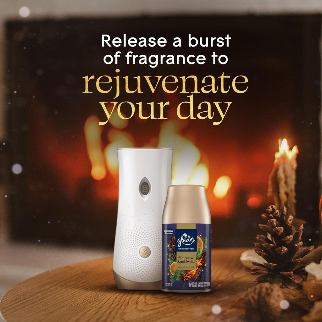 Glade Automatic Spray Refill, Embers & Sandalwood, 6 Pack, Scented Air Freshener for Home and Bathroom, 6.2 Oz