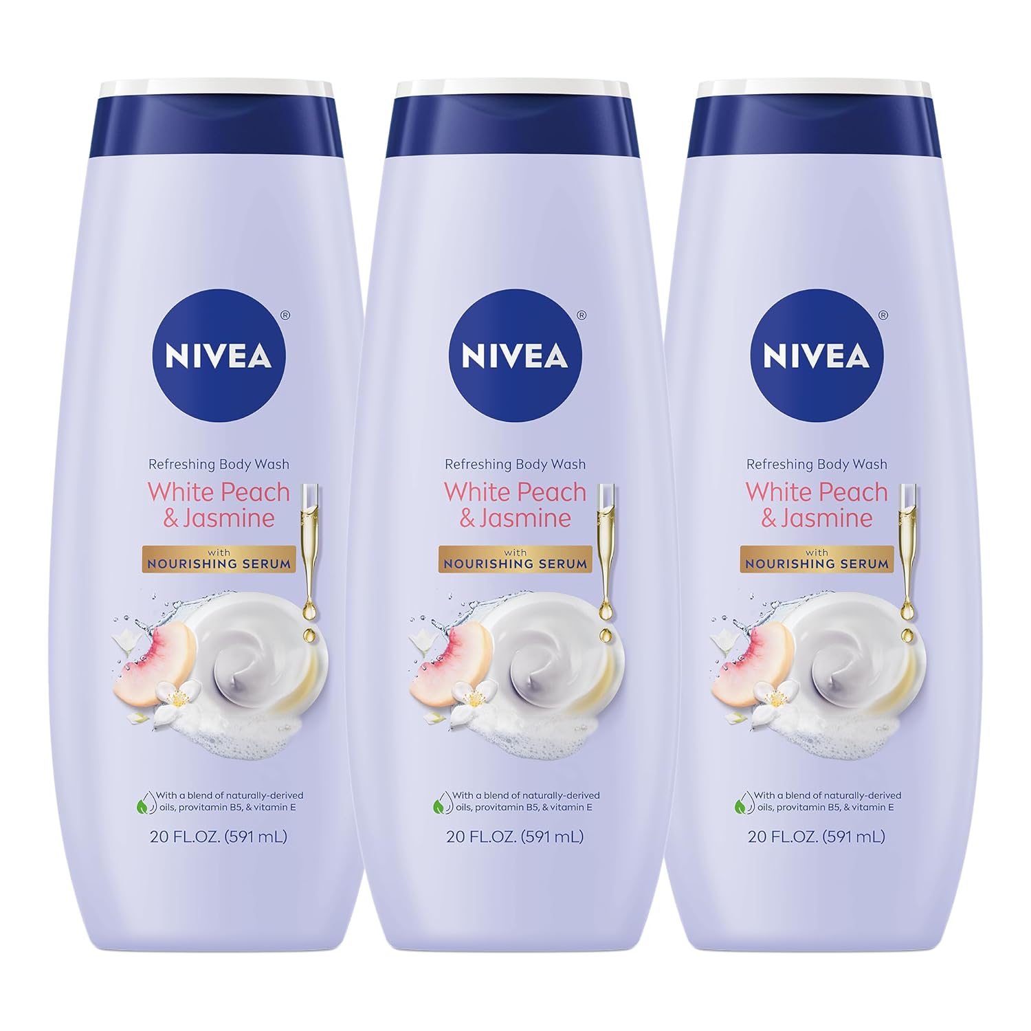 Buy now NIVEA Refreshing White Peach and Jasmine Body Wash with Nourishing Serum, Scented Body Wash for Women, Enriched with Provitamin B5 and Vitamin E, 20 Fl Oz Bottle 20 Fl Oz (Pack of 3) Peach at indiglob india