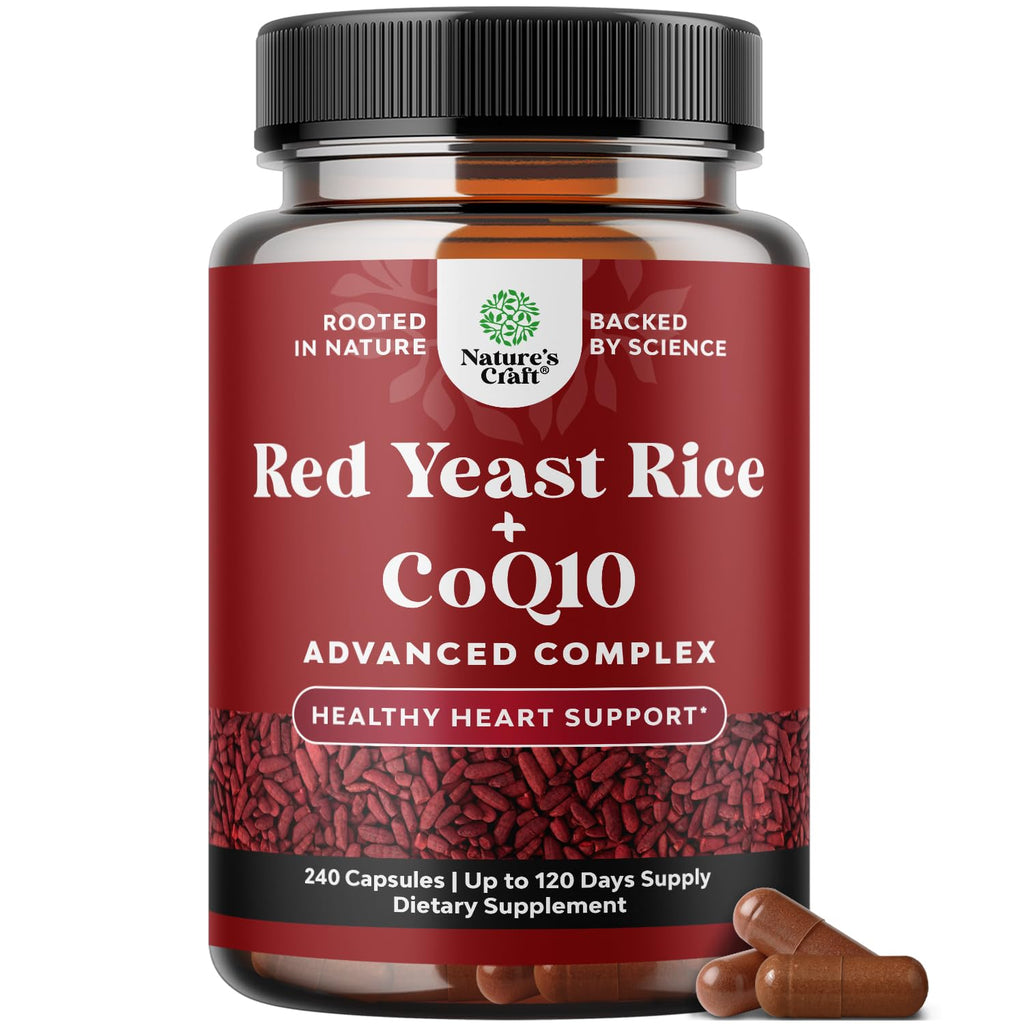 Red Yeast Rice with CoQ10 Supplement - Healthy Heart Support - 120 Ct | Red Yeast Rice 1200 mg - Advanced Complex for Cellular Energy & Antioxidant Support - GMP - Third Party Tested - 60 Servings