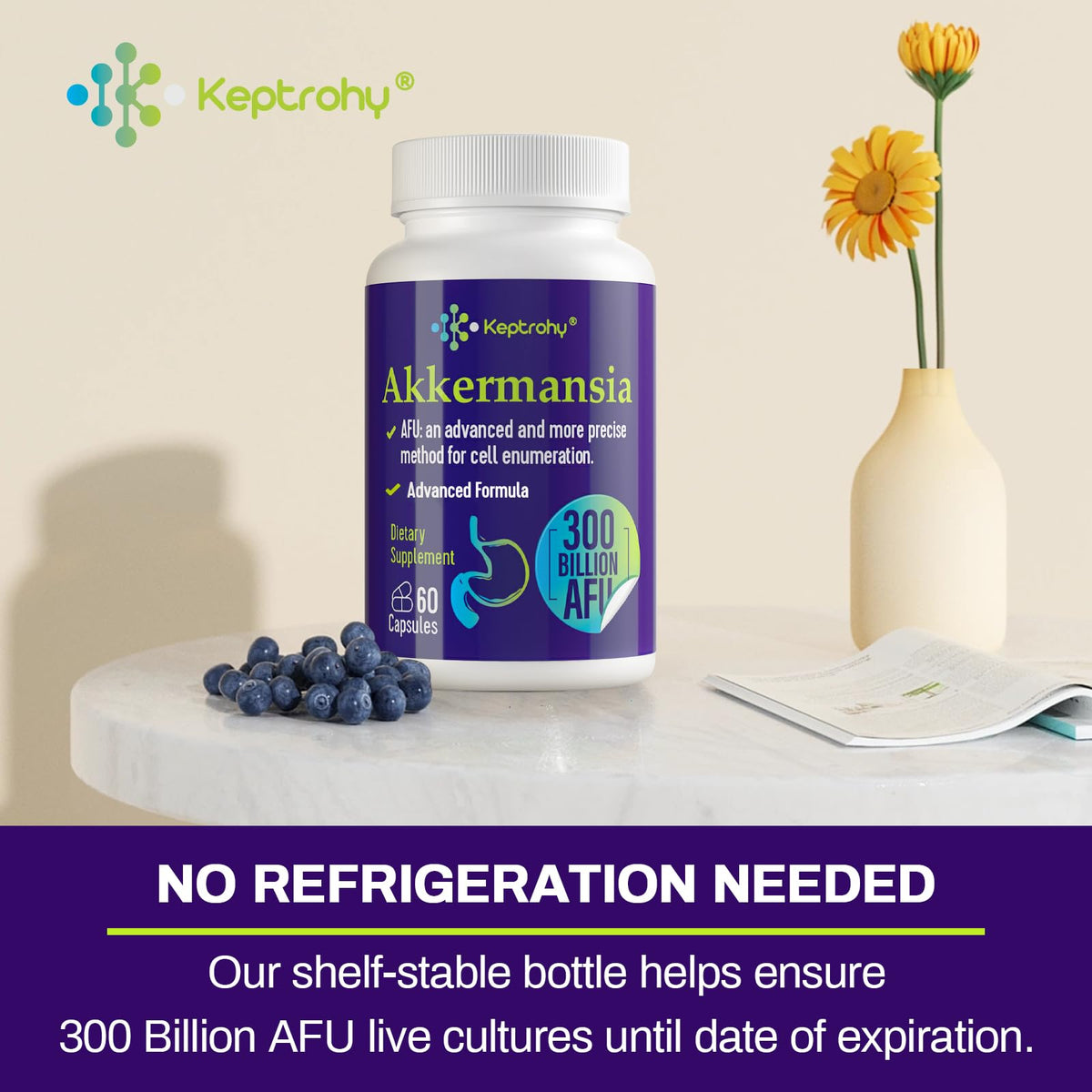 300 Billion AFU Akkermansia Muciniphila Probiotic for More GLP-1, 60 Count