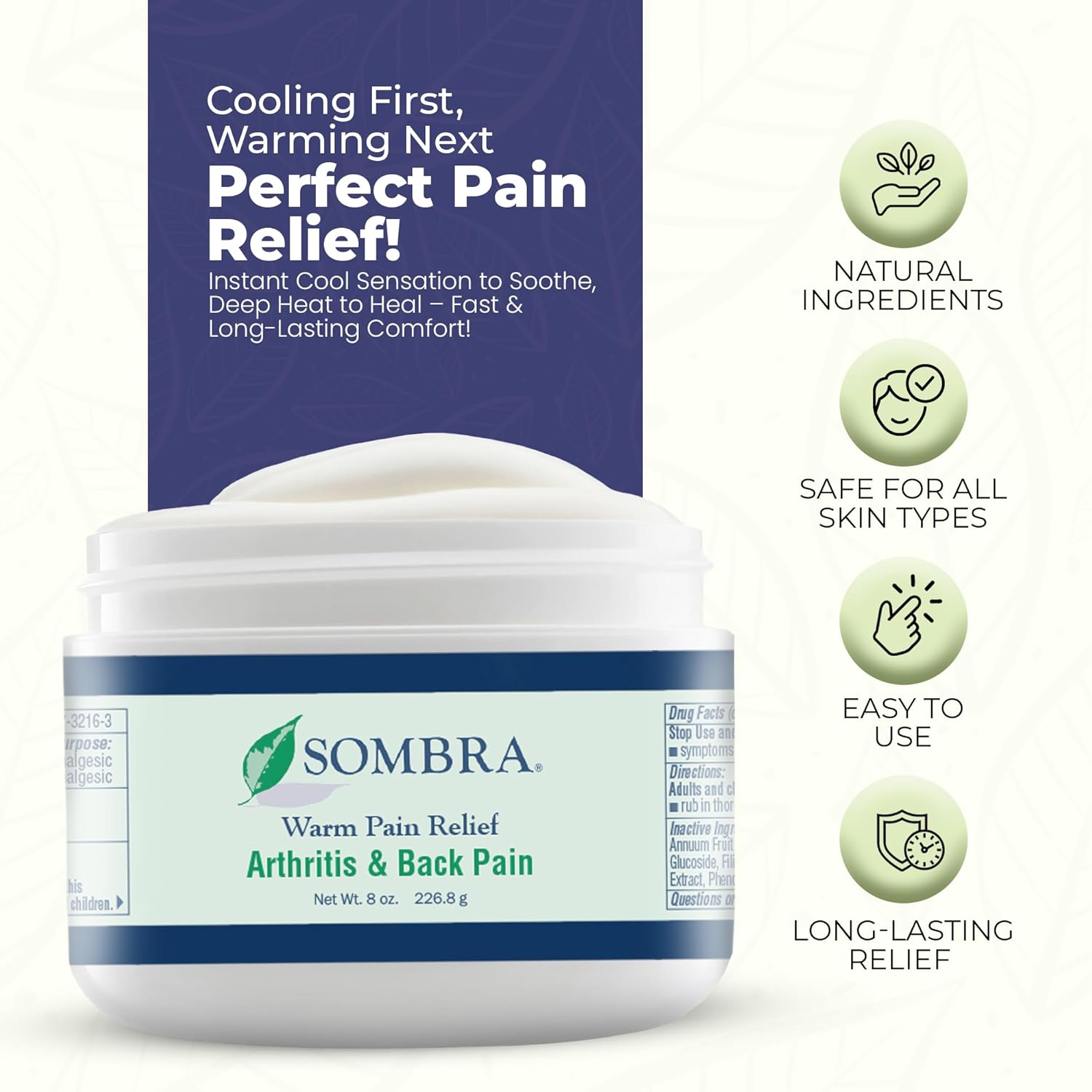 Buy now Sombra Warm Pain Relief Gel, Warm Relief for Arthritis and Chronic Pain Pre-Workout Muscle Rub Vegan Formula Free of Artificial Fragrances, Dyes, NSAIDs, Wax, Petroleum, Alcohol - 8oz Jar at indiglob india