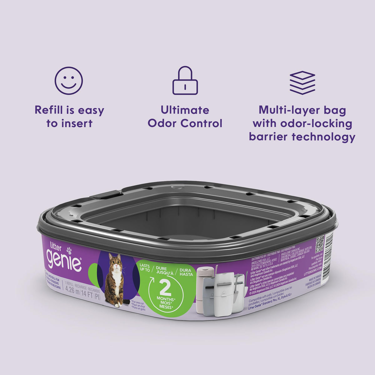 Litter Genie Refill Bags | Standard 3-Pack, 28 total ft | Up to 6 Months of Supply | Ultimate Odor Control Cat Litter Bags