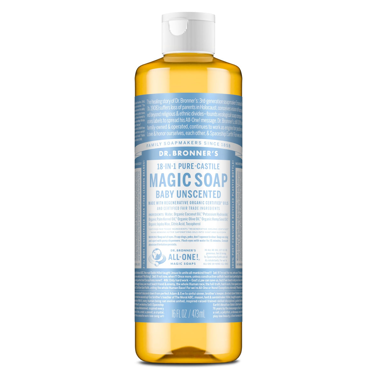 Dr. Bronner's Baby Unscented Pure-Castile Liquid Soap, No Fragrance, 16 oz