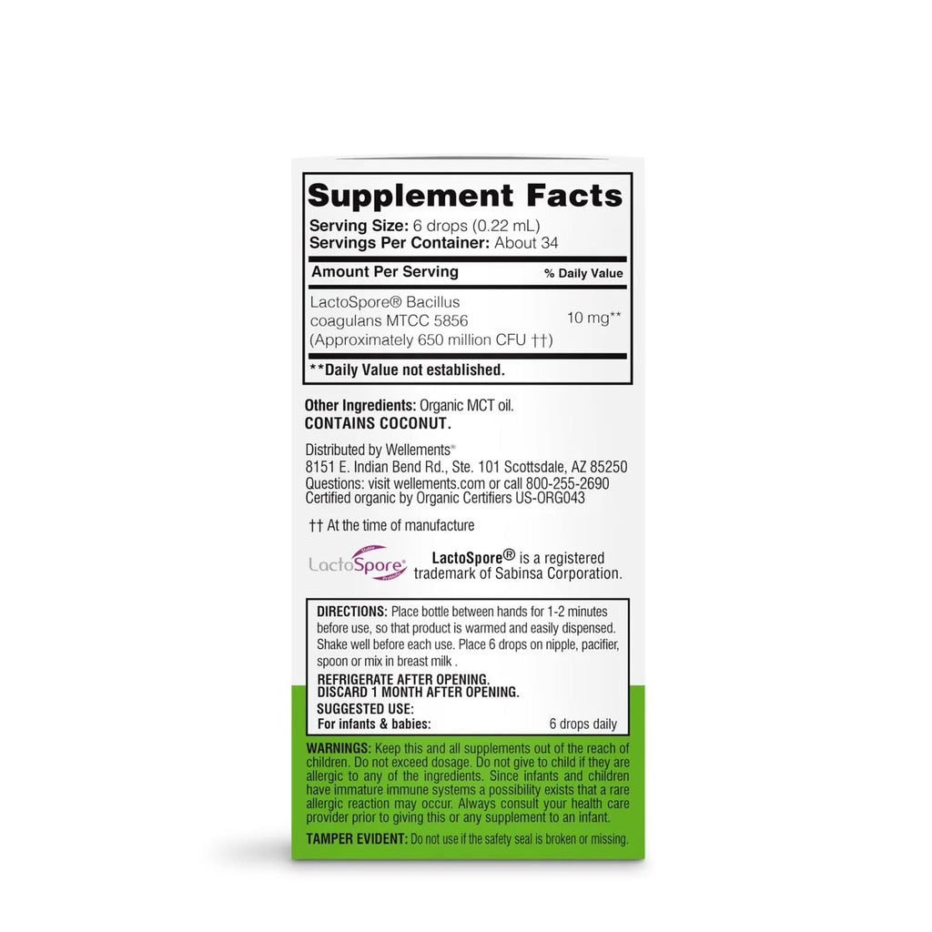 Wellements Organic Baby Probiotic Drops Gut Health Gas & Colic 0.25 Fl Oz