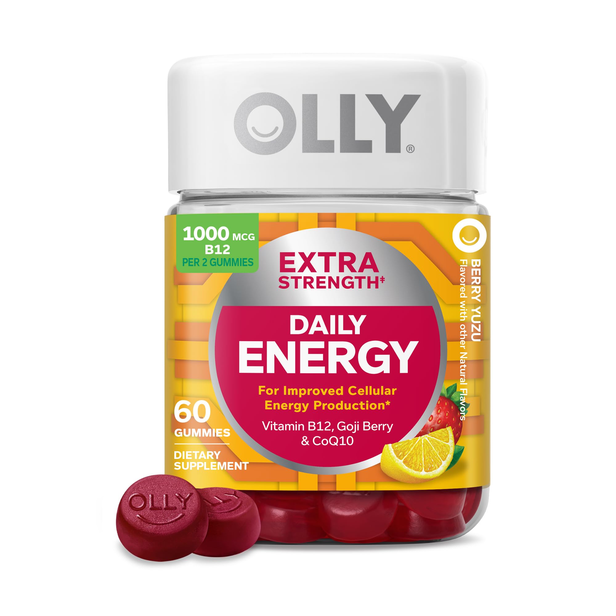 OLLY Extra Strength Daily Energy, Vitamin B12, CoQ10, Berry Yuzu - 60 Count