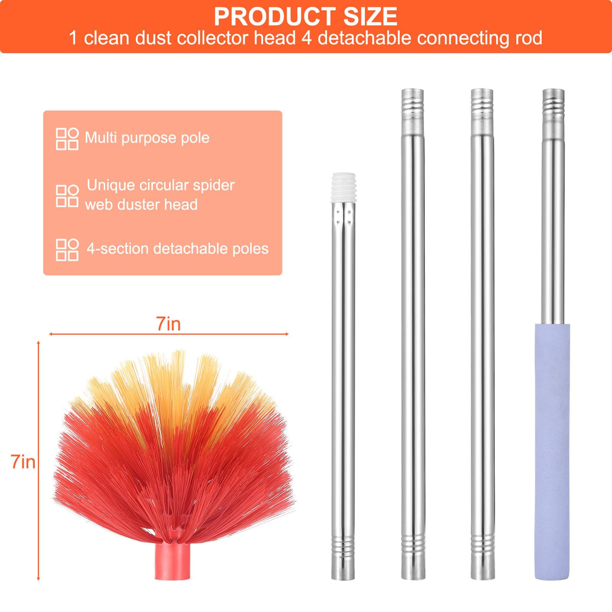 Cobweb Duster with Extension Pole, 59" Adjustable Spider Web Brush