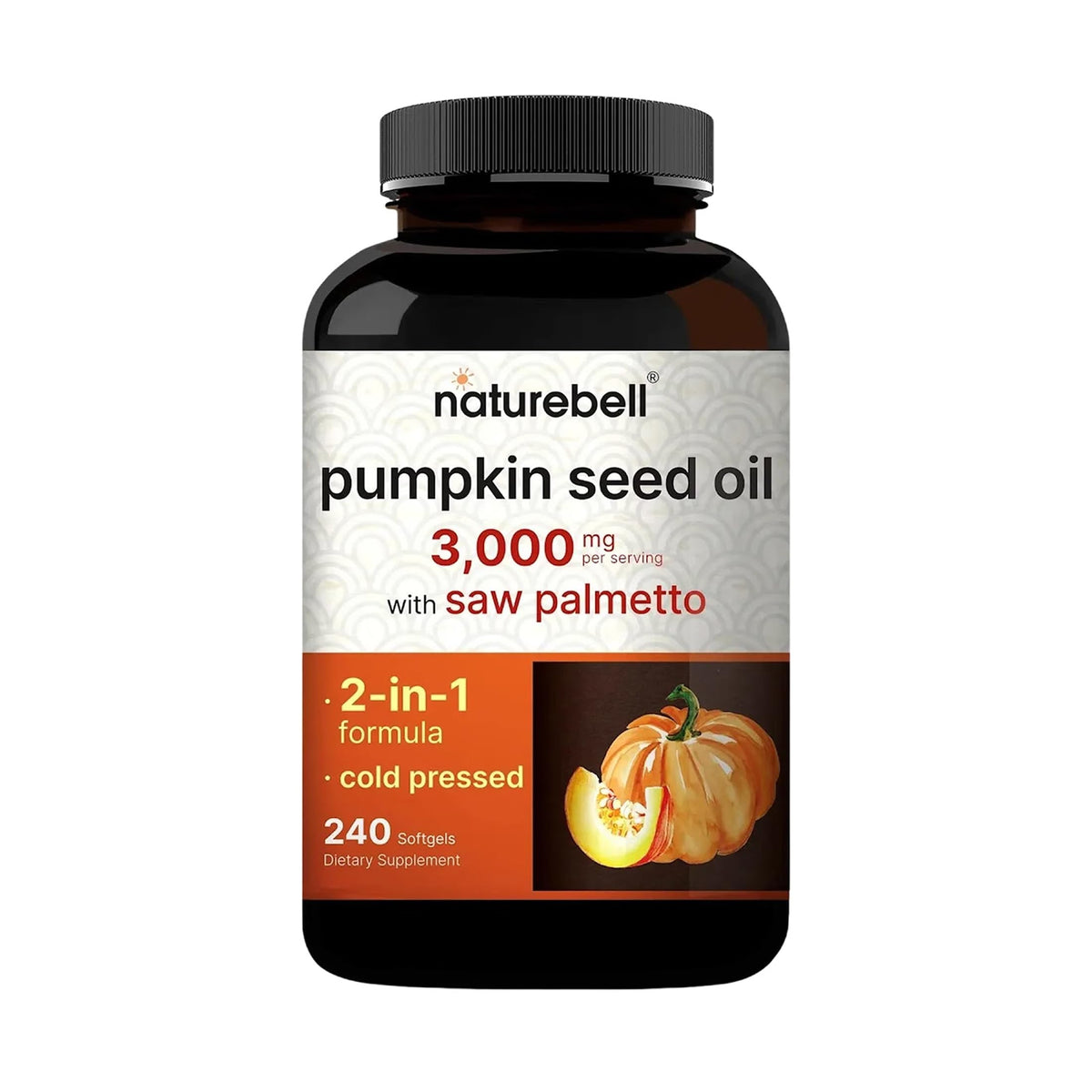 NatureBell Pumpkin Seed Oil 3,000mg with Saw Palmetto, 240 Softgels