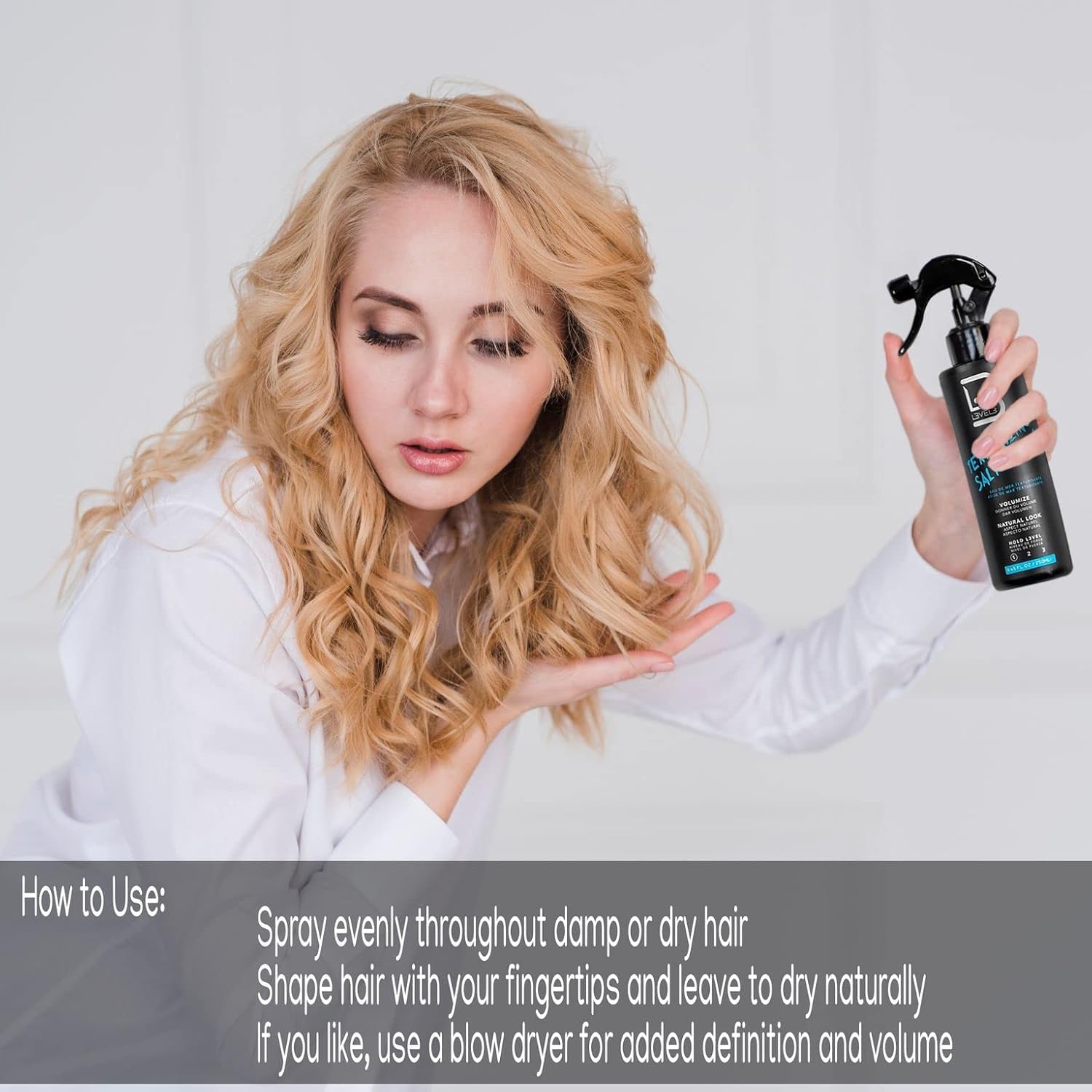 L3 Level 3 Sea Salt Spray for Hair, Texturizing, Beachy Waves, 8.45 fl oz | Texture spray, hair texture spray, light flexible hold, surf spray, casual finish, adds body and definition