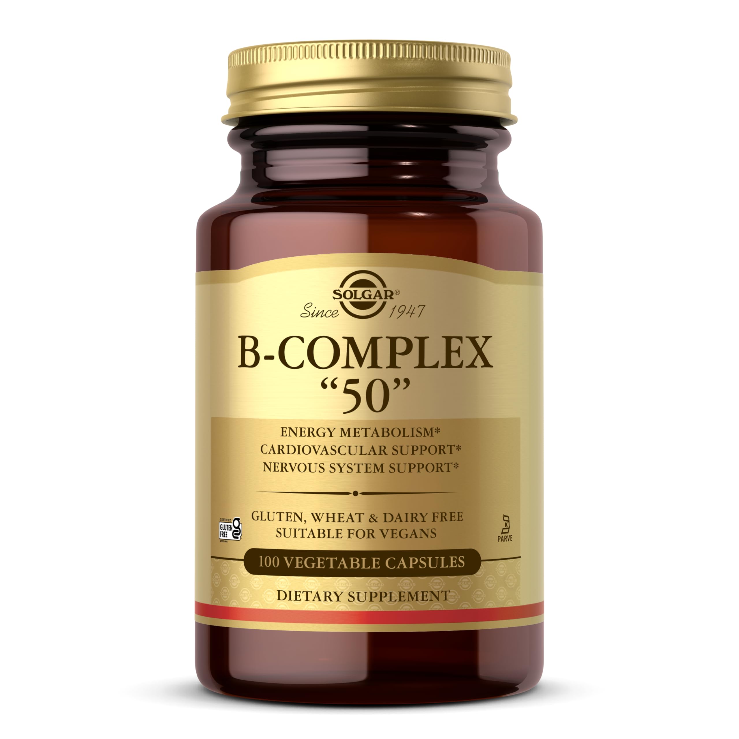 Solgar B-Complex 50", 250 Vegetable Capsules - Energy Metabolism | Cardiovascular Support, Nervous System Support - Non-GMO, Vegan, Gluten Free, Dairy Free, Kosher - 250 Servings