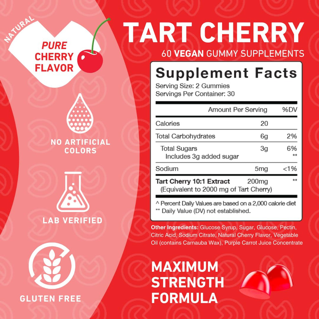 Tart Cherry Gummies, Uric Acid Flush Extract for Joints, 60ct | Uric Acid Crystal Flush for Joint Recovery Support, Chewable Tart Cherry Extract Antioxidant, Non-GMO, Gluten Free, Vegan