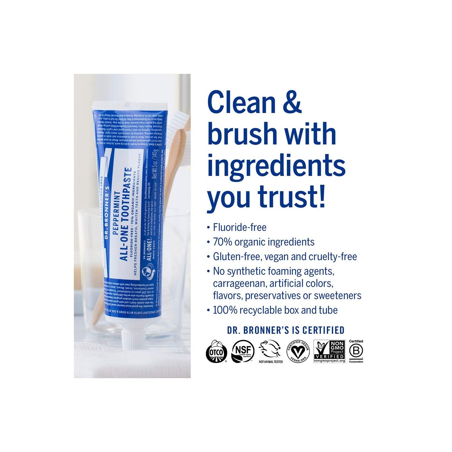 Buy now Dr. Bronnerâ€™s - All-One Toothpaste (Peppermint, 5 ounce) - 70% Organic Ingredients, Natural and Effective, Fluoride-Free, SLS-Free, Helps Freshen Breath, Reduce Plaque, Whiten Teeth, Vegan at indiglob india